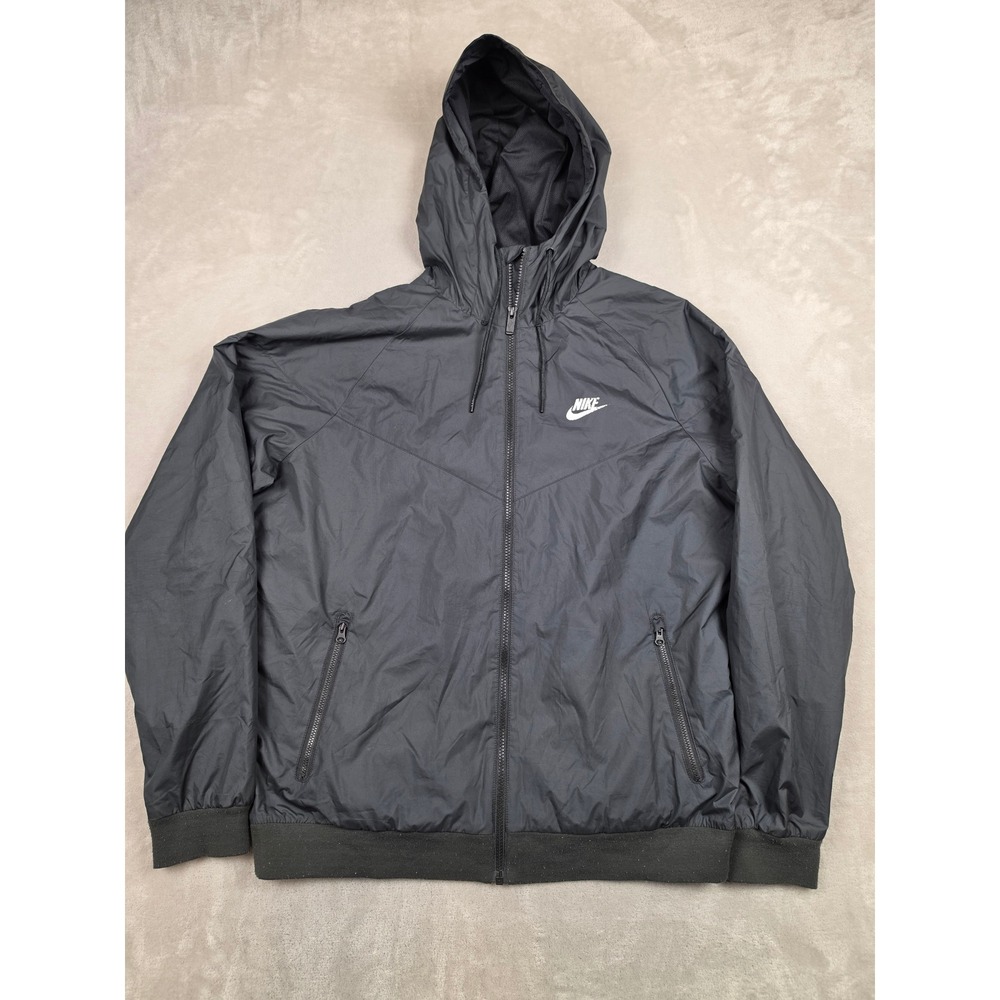 Nike Windrunner Jacket Mens Large Black Full Zip Hooded Mesh Lined Windbreaker